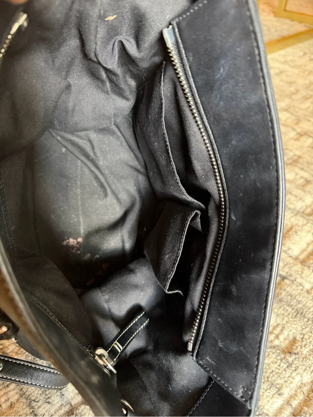 Vintage Coach Black Leather Tote Bag with Silver Hardware